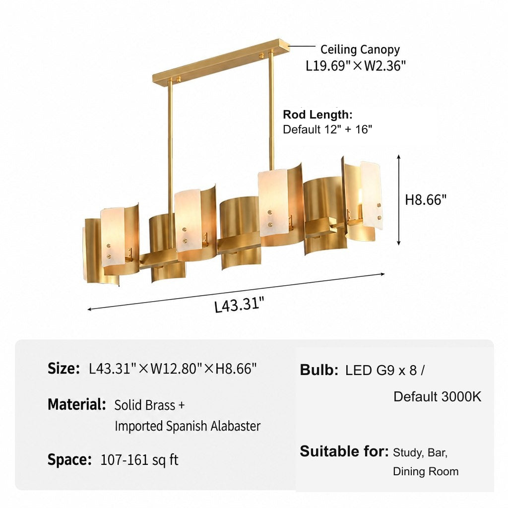 Modern Brushed Brass Spanish Alabaster Linear Chandelier - 10 1230-sku-brushed-brass-spanish-alabaster