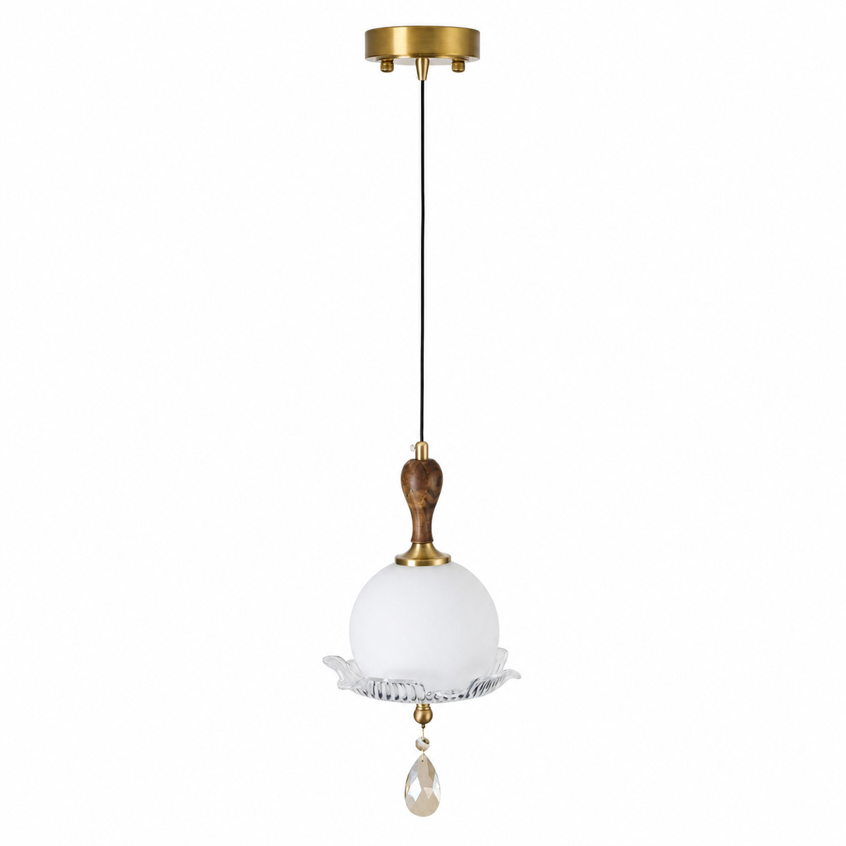Complete Arabelle Opal Globe and Ruffled Glass Pendant Light on pure white