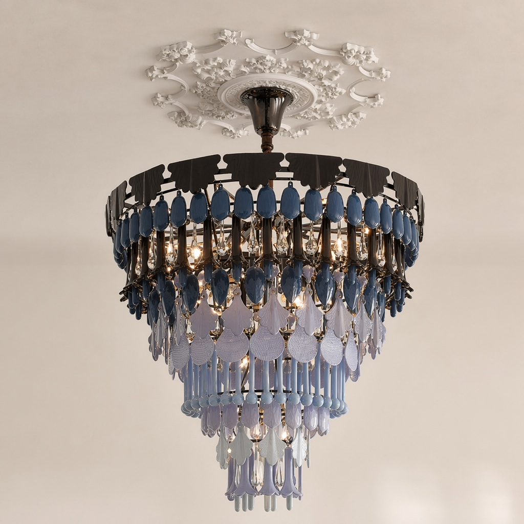 Blue Grey Ceramic Glass Chandelier - 13 13-clean-product-light-background