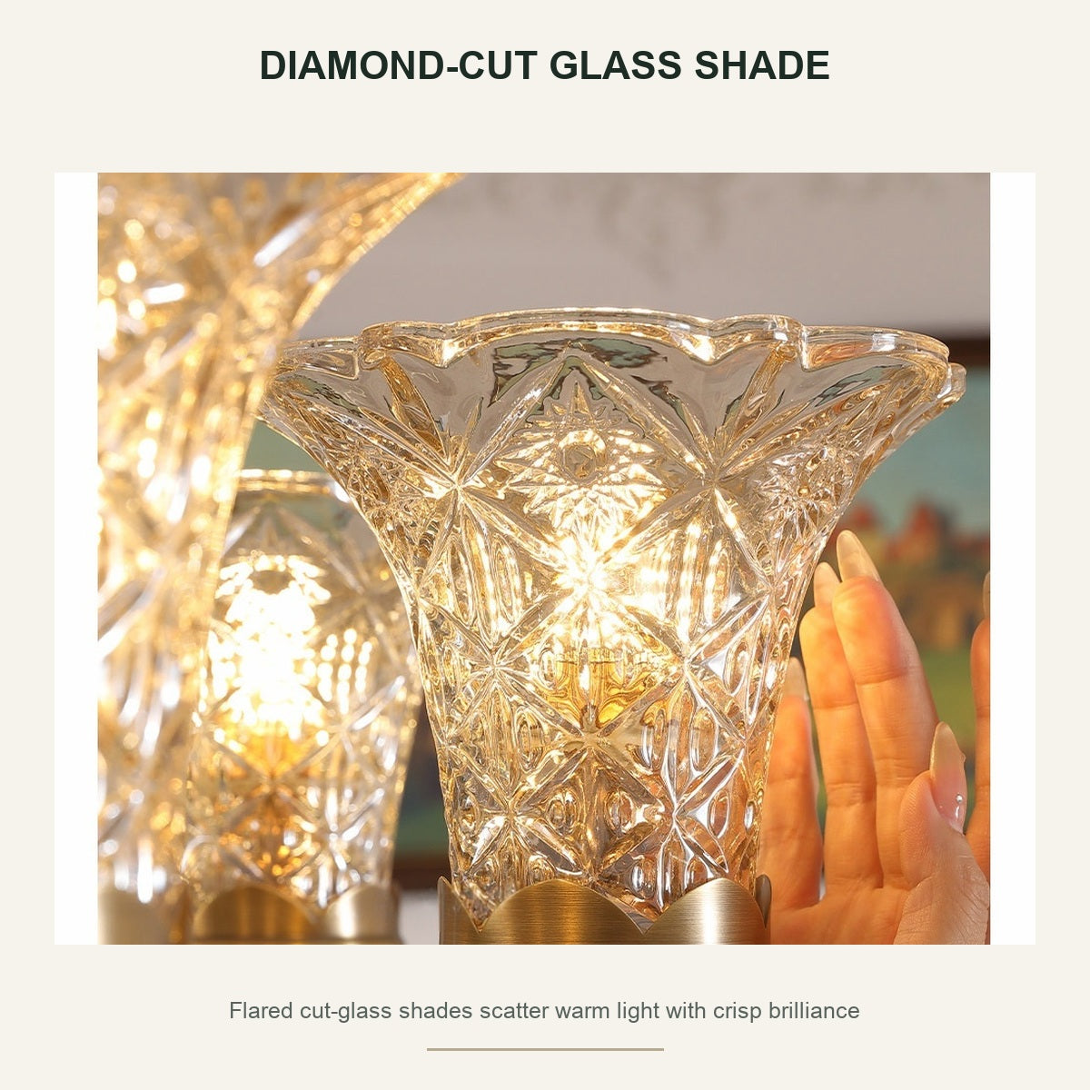 Tiffany Blue Ceramic Two-Tier Chandelier diamond-cut glass shade detail