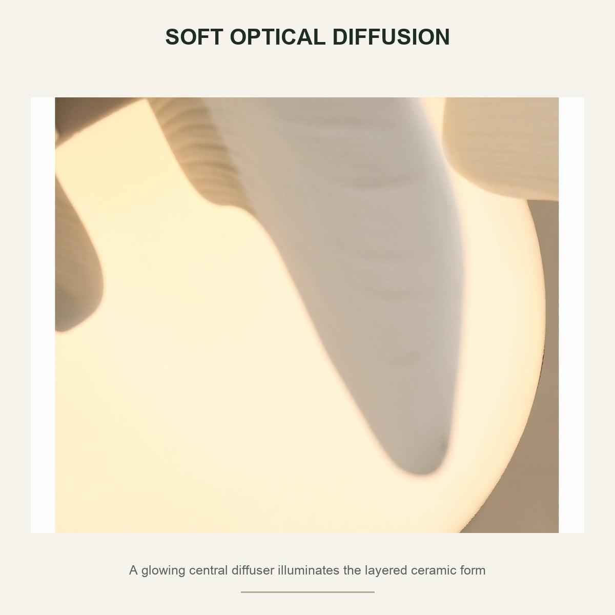 Sculptural Ivory Ceramic Petal Pendant central warm LED diffuser detail