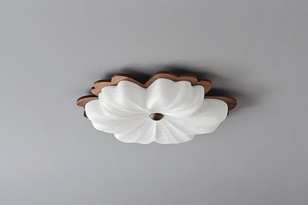 Modern Mulberry Silk Flower Ceiling Light in Walnut and White - 13 13-detail-light-texture