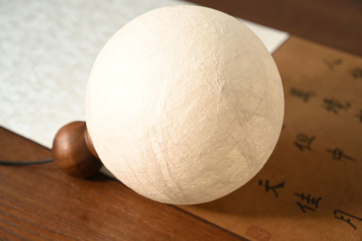 Modern Mulberry Silk Globe Pendant Light in Dark Walnut - 13 13-detail-walnut-cap