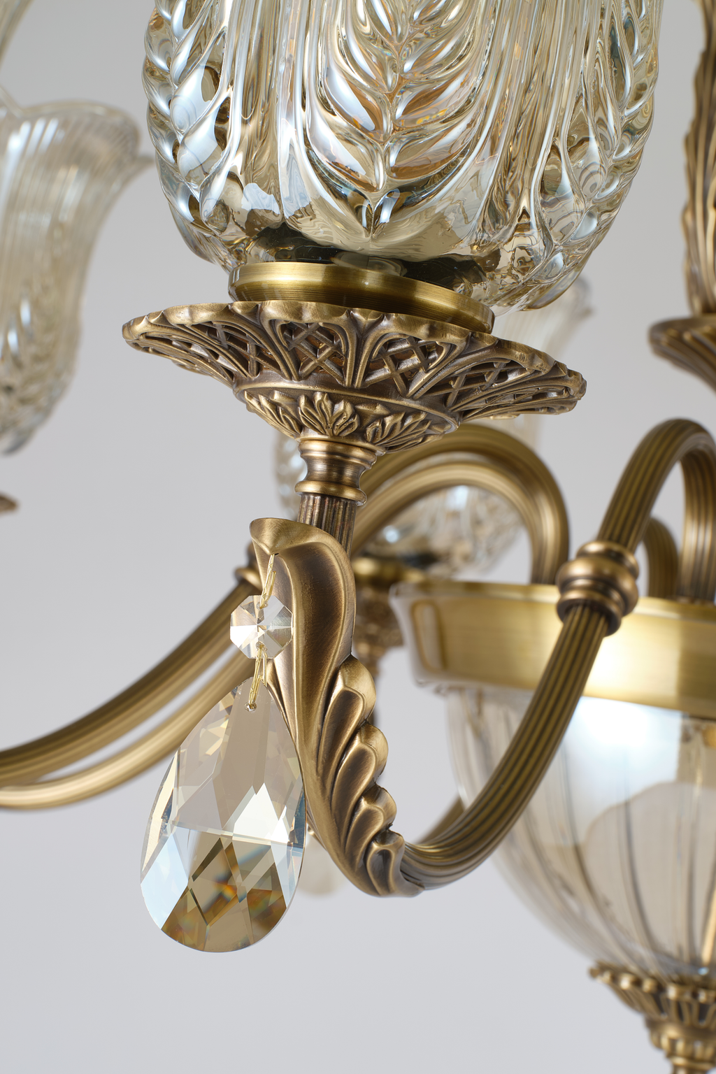 Marmavelle ribbed copper arm, crystal drop and pierced shade cup detail