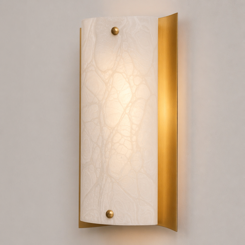 Modern Alabaster Rectangular Wall Sconce in Natural Brass - product image 10