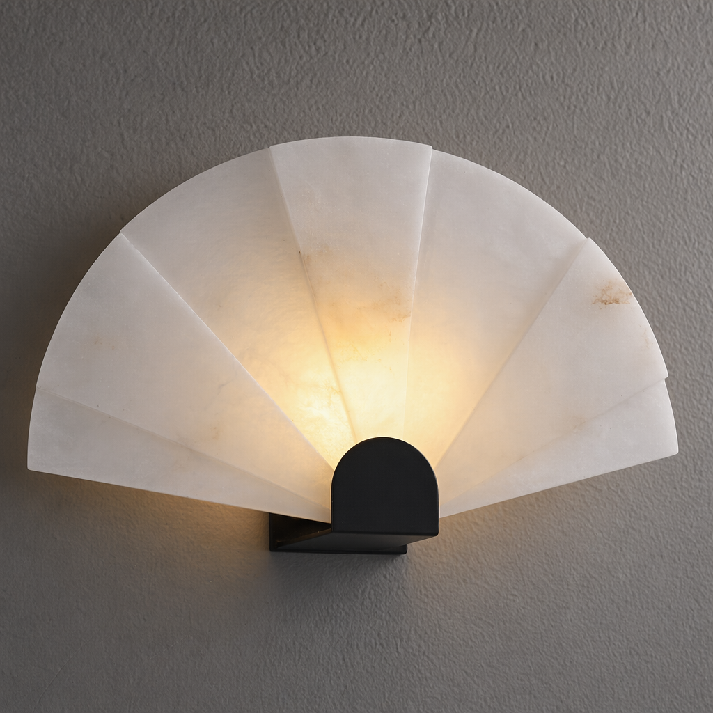 Modern Snowflake Alabaster Fan Wall Sconce in Matte Black - product image 19