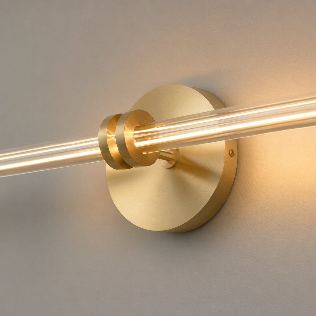 Modern Crystal Glass Linear Wall Sconce in Natural Brass - product image 17