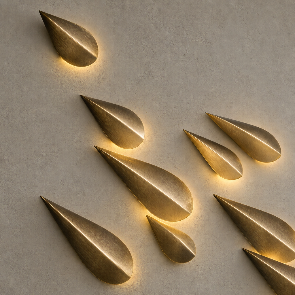 Brass Leaf LED Wall Art Sconce natural brass leaf module material detail