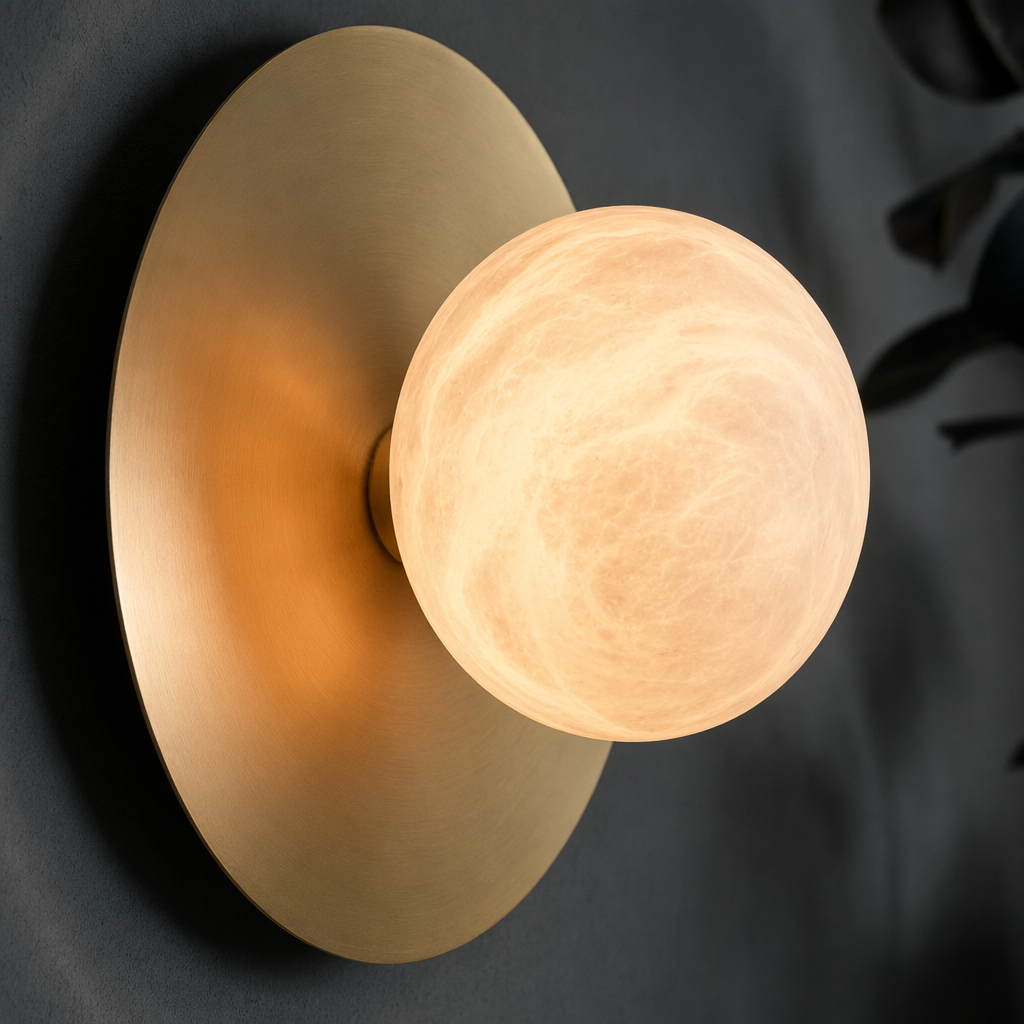 Modern Alabaster Globe Wall Sconce in Natural Brass - product image 13