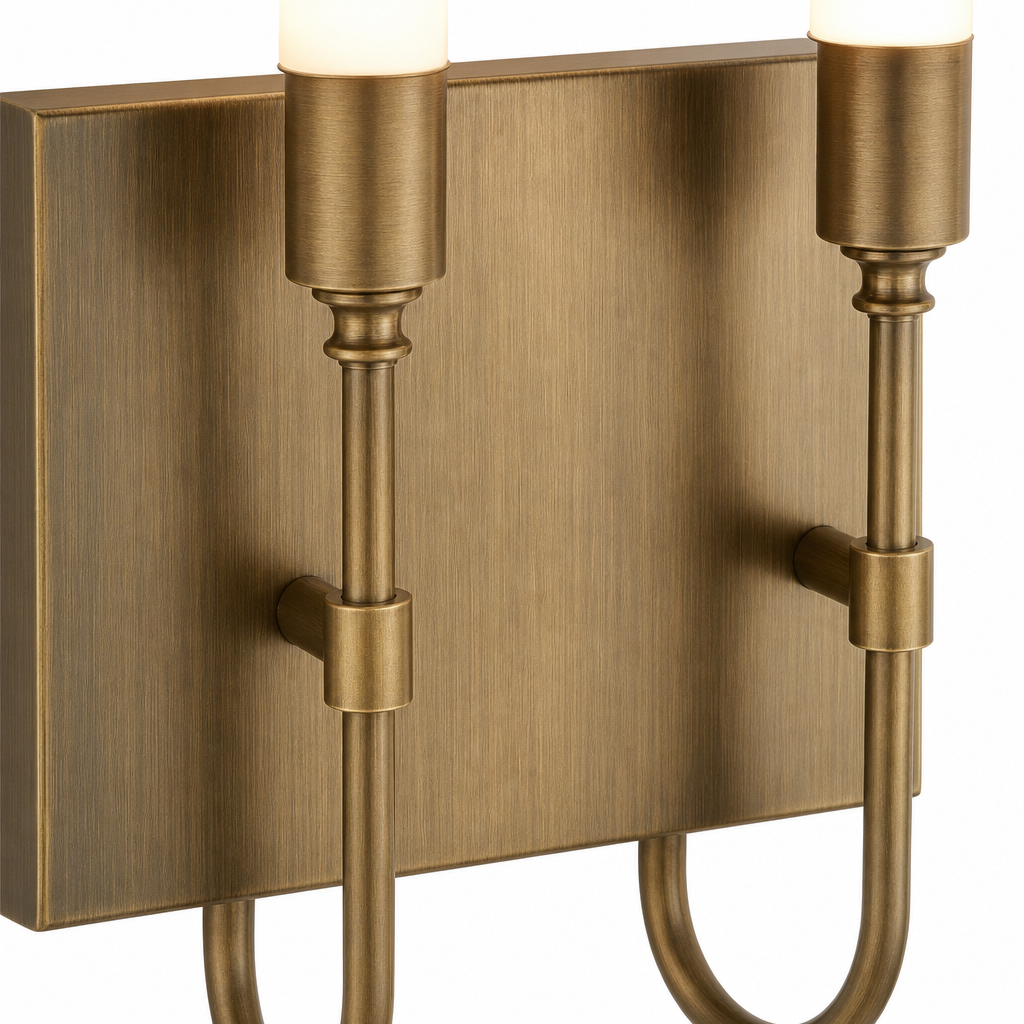 Double Loop Wall Sconce antique brass material close up