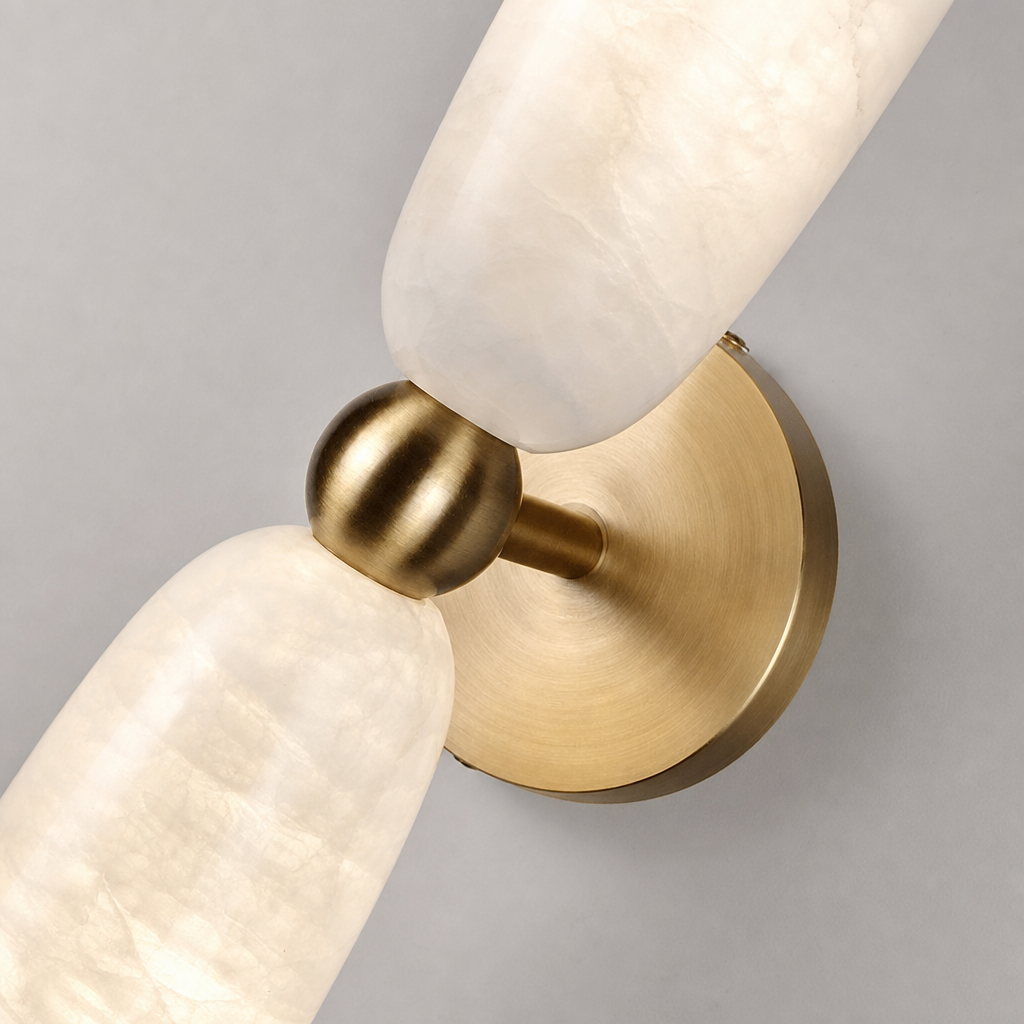 Double Alabaster Cylinder Wall Sconce material close up