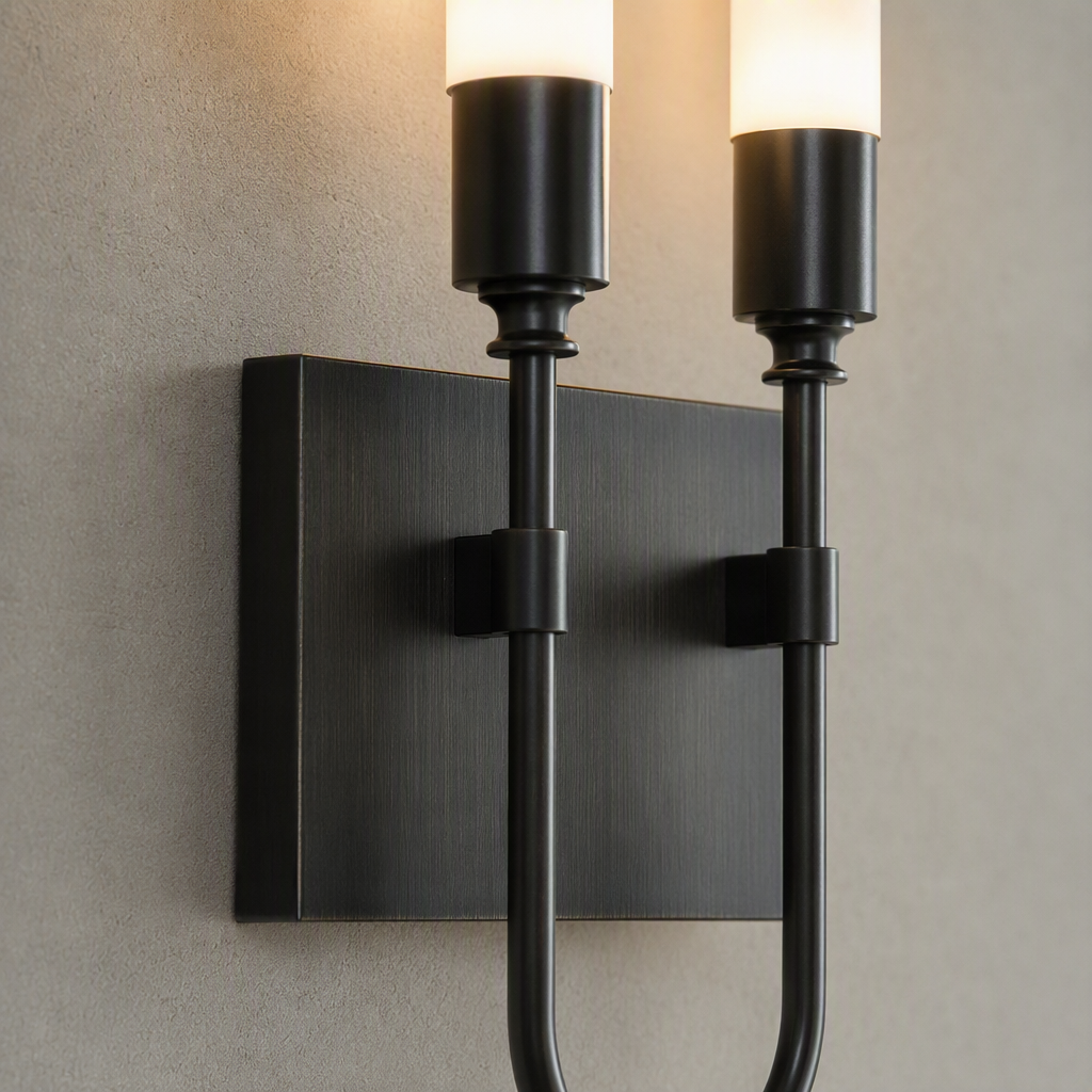 Double Loop Wall Sconce copper black material close up