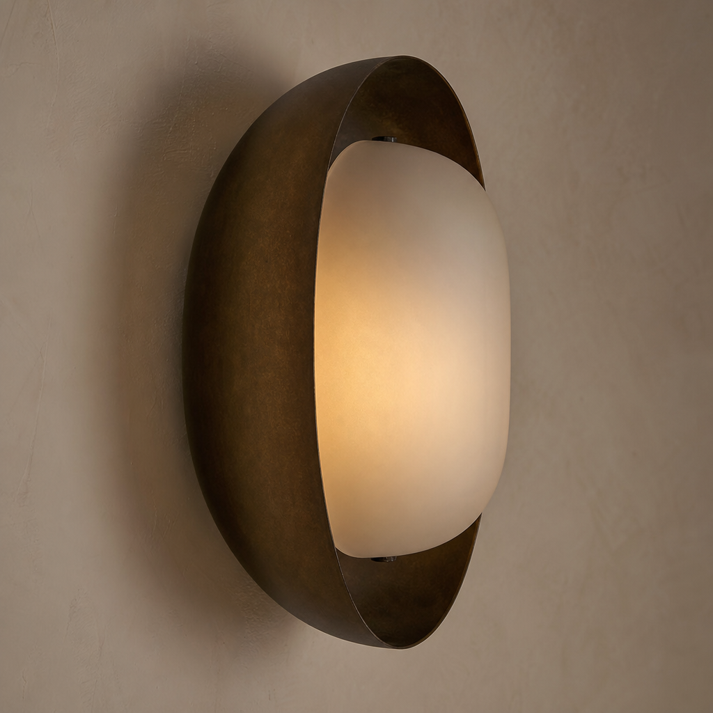 Dark Rounded Frame Wall Sconce material close up