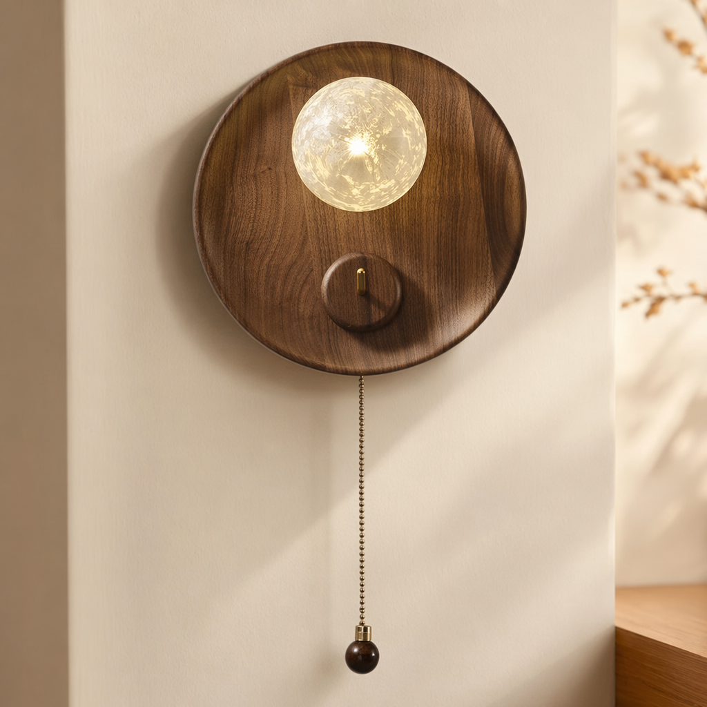 Modern Wood Disc Wall Sconce - generated workflow 13 13-material-close-up