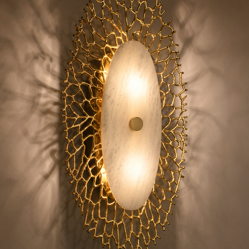 Modern Alabaster Coral Wall Sconce in Natural Brass - product image 10