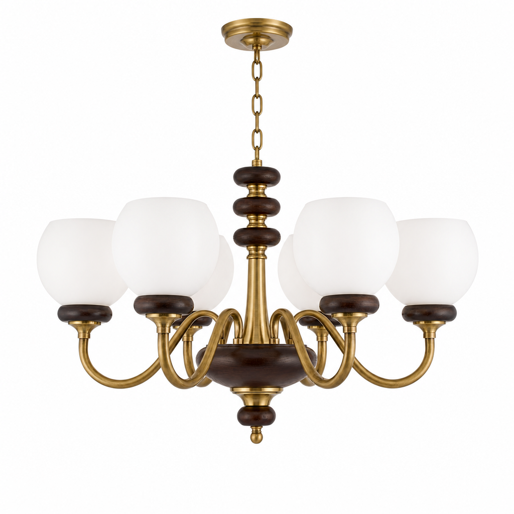 Complete Ravenelle six-light chandelier on pure white