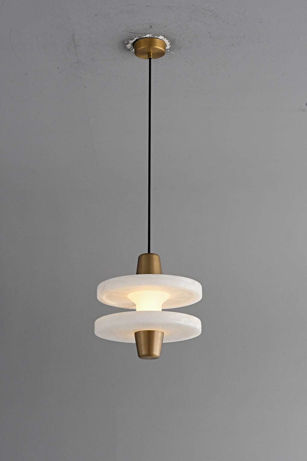 Modern Spanish Alabaster Disc Pendant Light - 13 13-real-hanging-glow