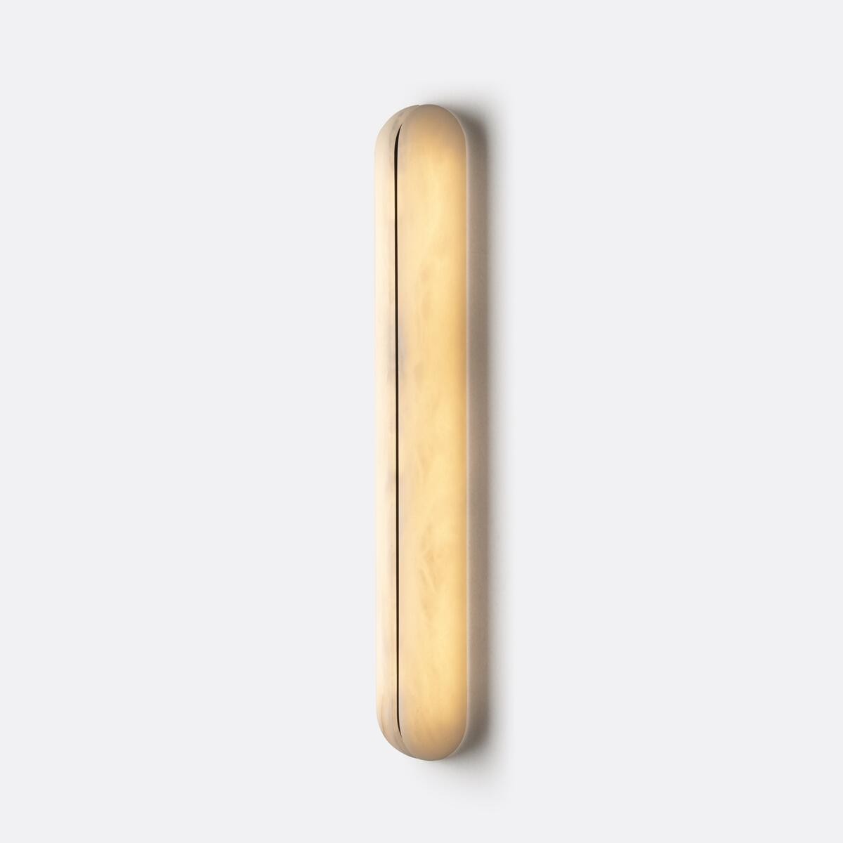 Real large alabaster capsule wall sconce angled view