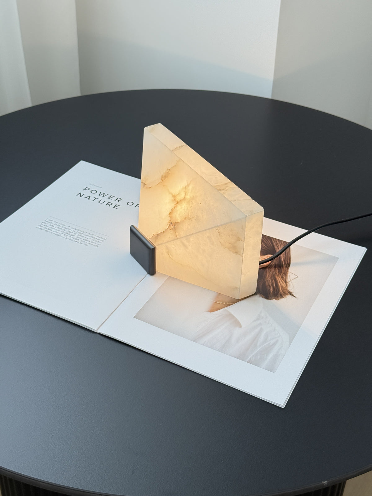 Modern Snowflake Alabaster Faceted Wall Sconce in Dark Bronze - 13 13-real-lit-tabletop