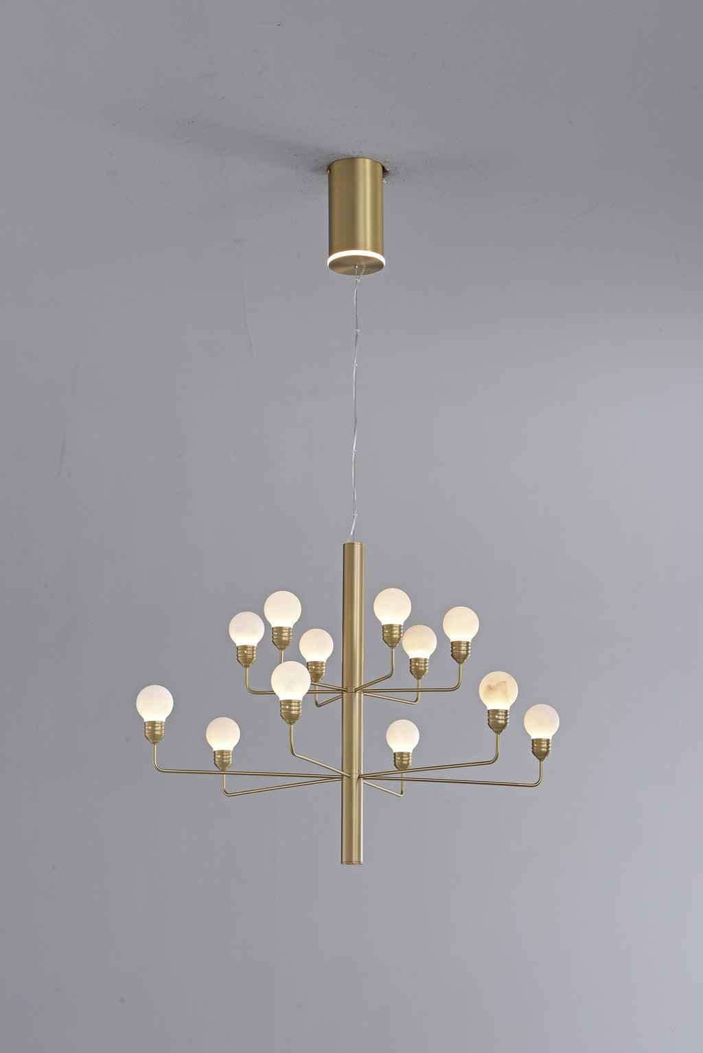 Modern Spanish Alabaster Branch Chandelier in Natural Brass - 13 real photo 9