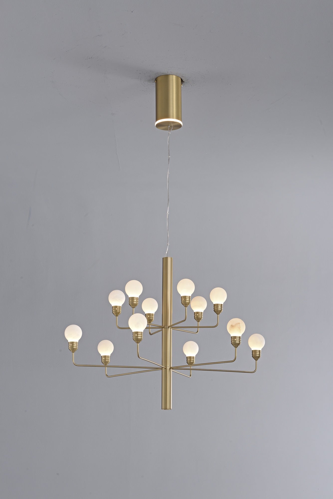 Modern Spanish Alabaster Branch Chandelier in Natural Brass - 13 real photo 9