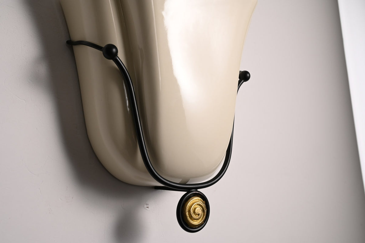 Modern Ceramic Cup Wall Sconce with Brass Accent - 13 13-real-shot-ceramic-cup-wall-sconce-detail