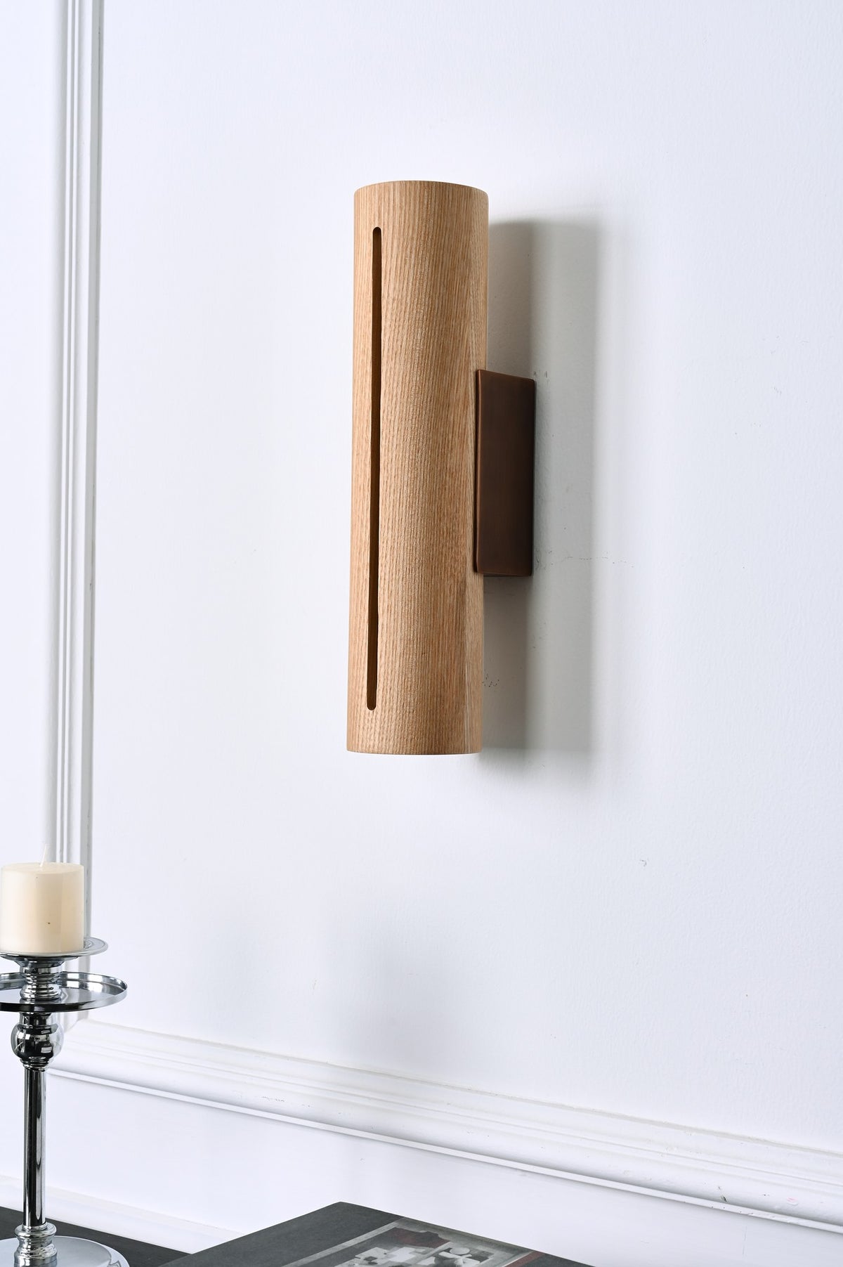 Modern Solid Wood LED Wall Sconce - 13 13-real-shot-solid-wood-led-wall-sconce-wall-view