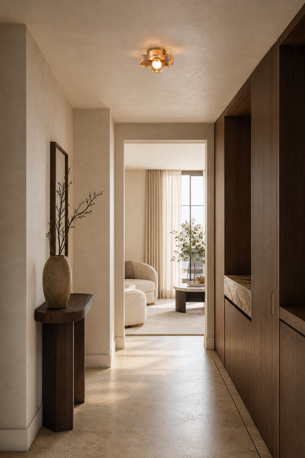 Single-Light Amber Glass Flush Mount Ceiling Light installed in an entry or hallway