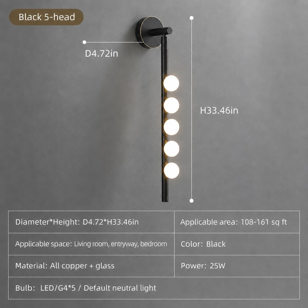 Modern Glass Globe Vertical Wall Sconce - 13 13-sku-black-5-lights