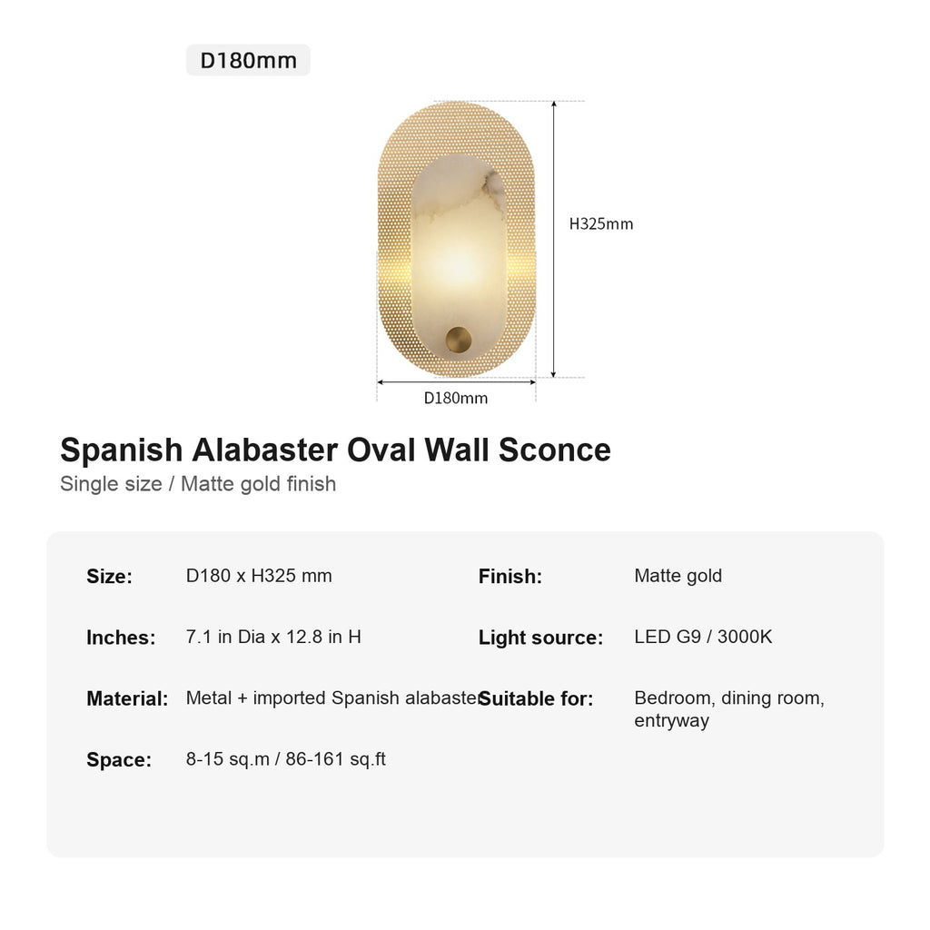 Modern Spanish Alabaster Oval Wall Sconce in Matte Gold - 13 13-sku-d180-spanish-alabaster-oval-wall-sconce