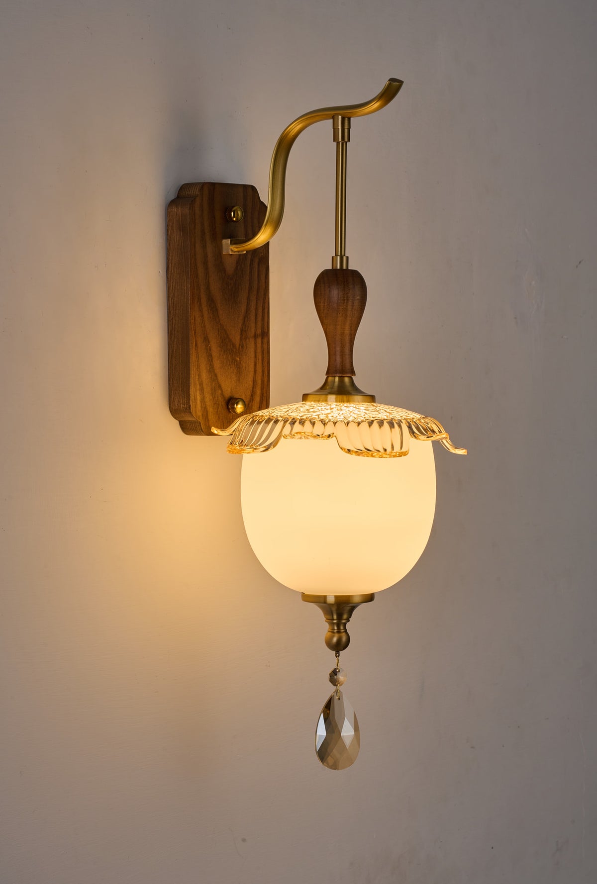 Complete supplier real photograph of the Virdelune rounded opal dome wall sconce, B1 configuration, alternate view 1