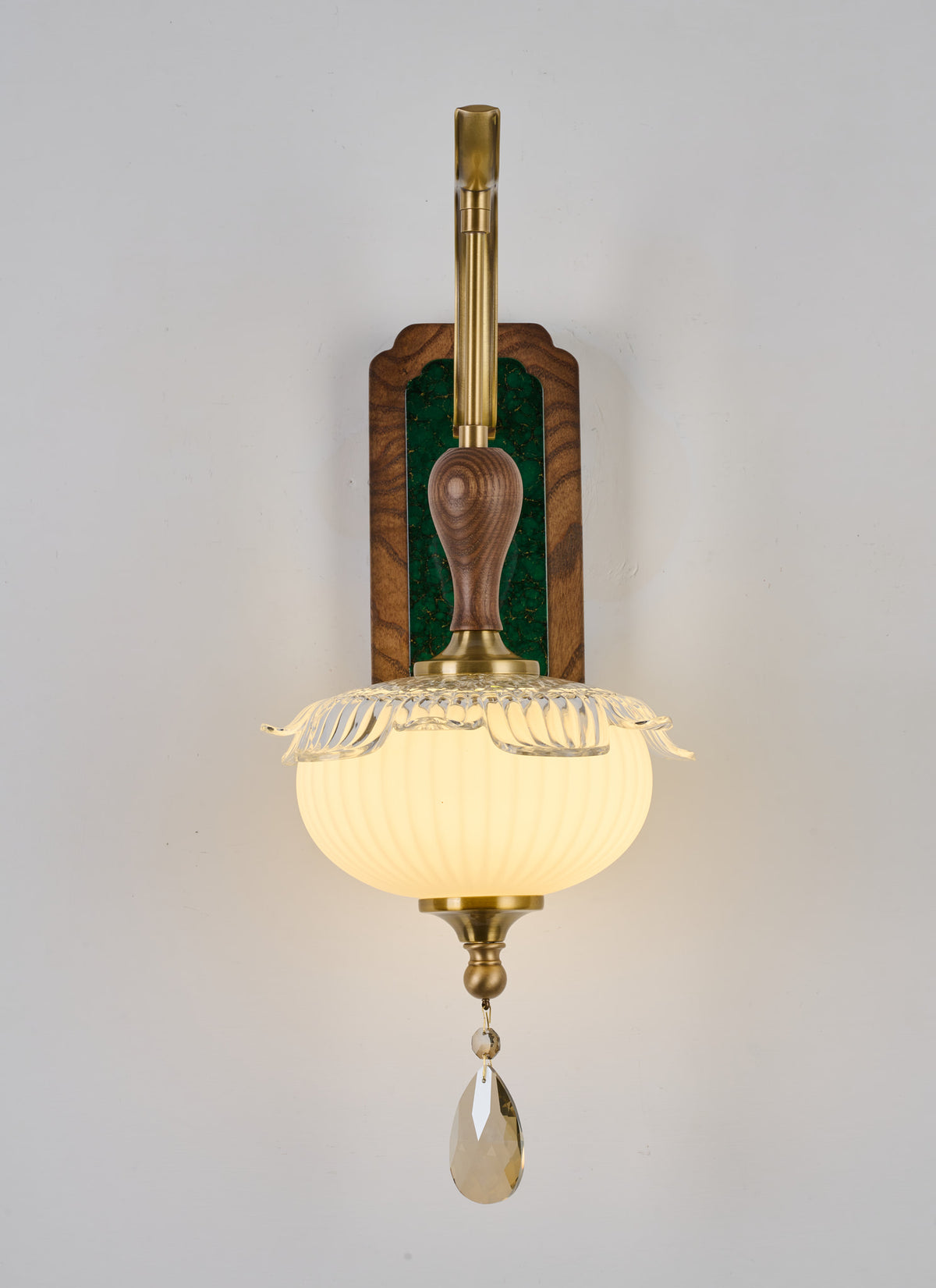 Complete supplier real photograph of the Virdelune shallow fluted bowl wall sconce, B2 configuration, alternate view 1