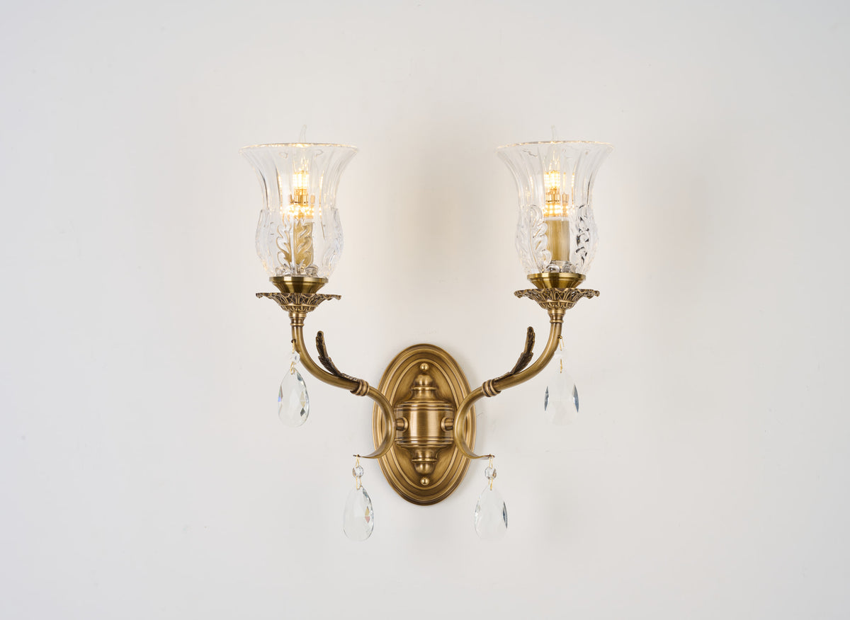 Supplier real close overall view of the complete Vitrelaine two-light wall sconce