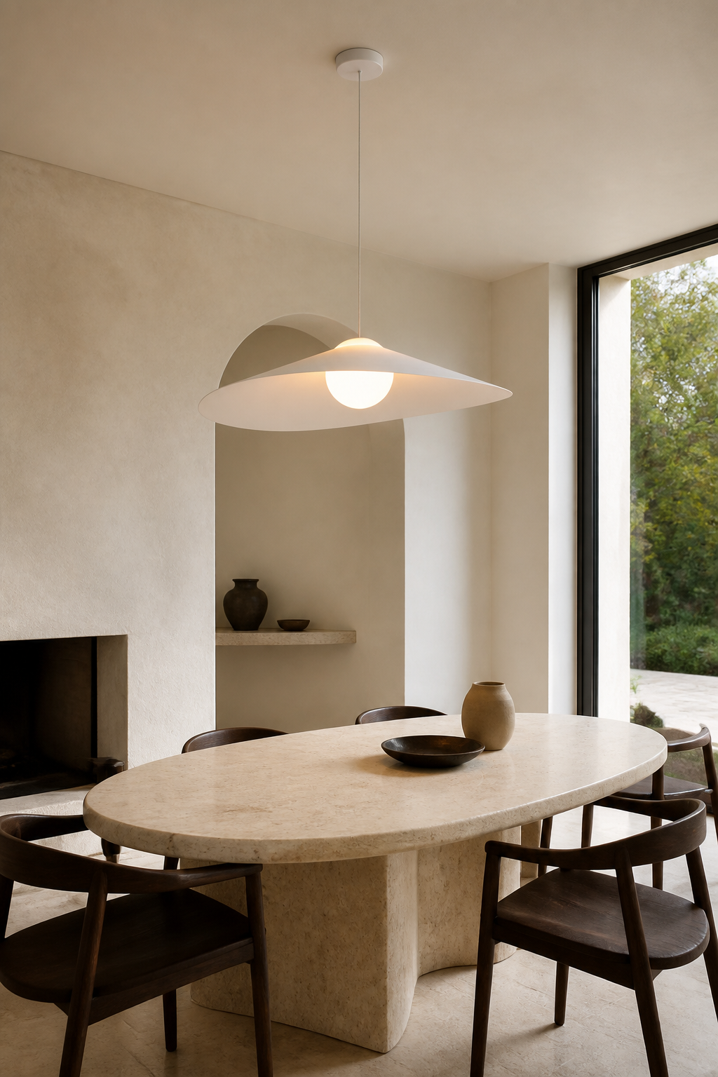 Velaire Sculptural Wing Pendant Light 70 cm installed or product view 2 with complete ceiling connection