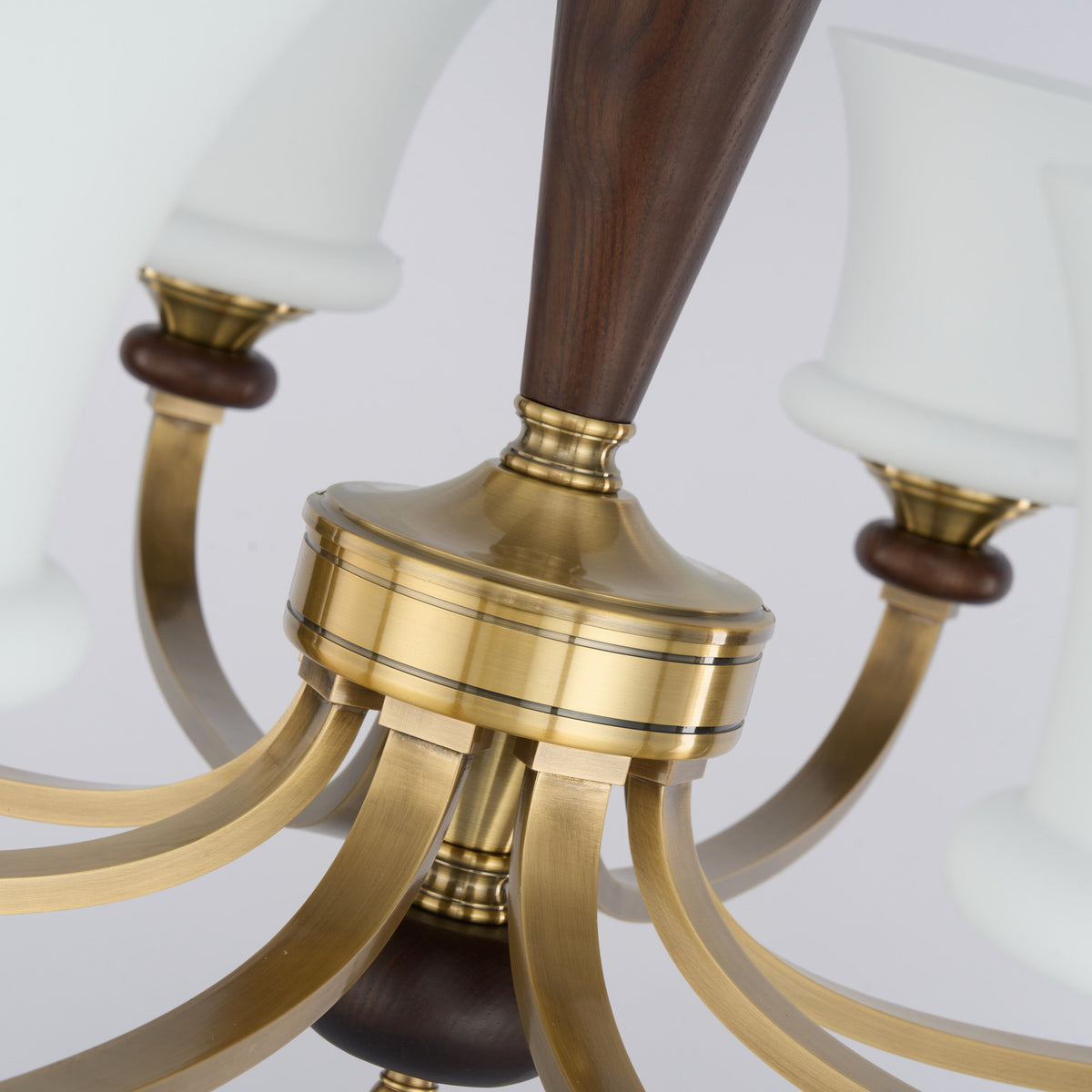 Caldrienne chandelier opal glass and wood accent detail