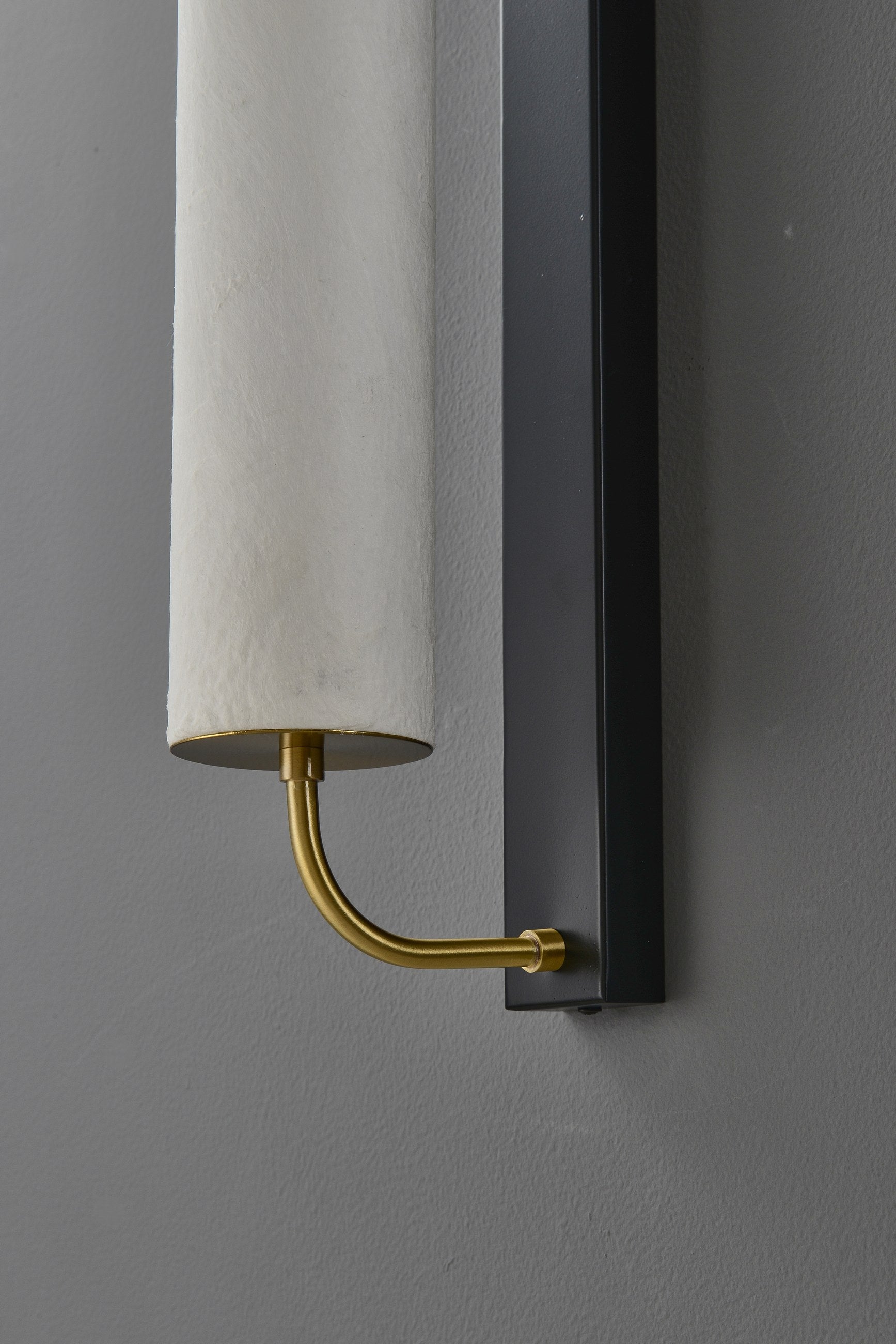 Modern Mulberry Silk Cylinder Wall Sconce in Brass or Black - 14 14-detail-black-arm-silk-shade