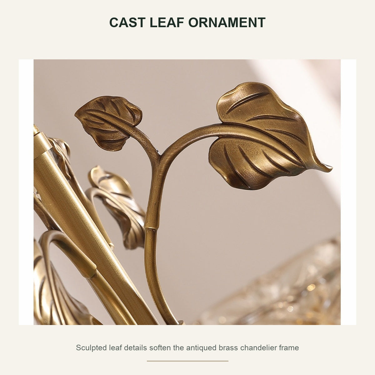 Tiffany Blue Ceramic Two-Tier Chandelier cast brass leaf ornament detail