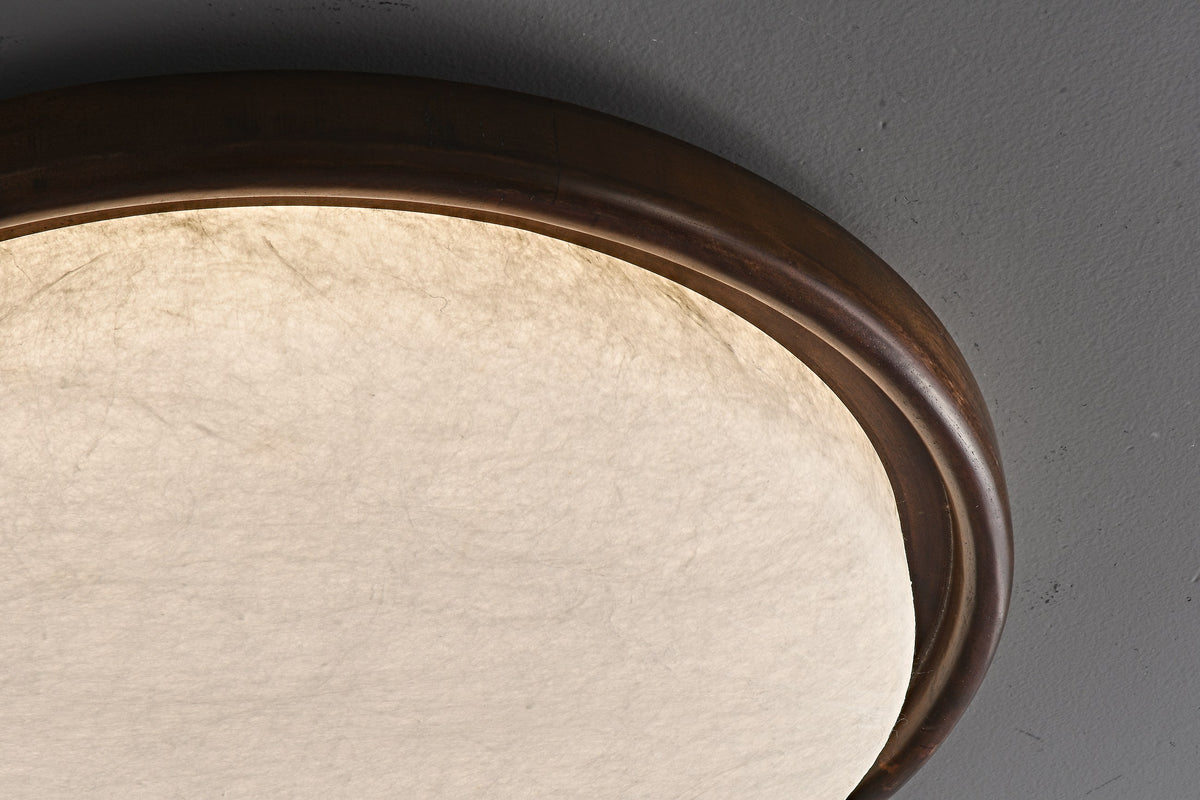 Modern Mulberry Silk Geometric Ceiling Light in Walnut and White - 14 14-detail-round-lit-wood-frame