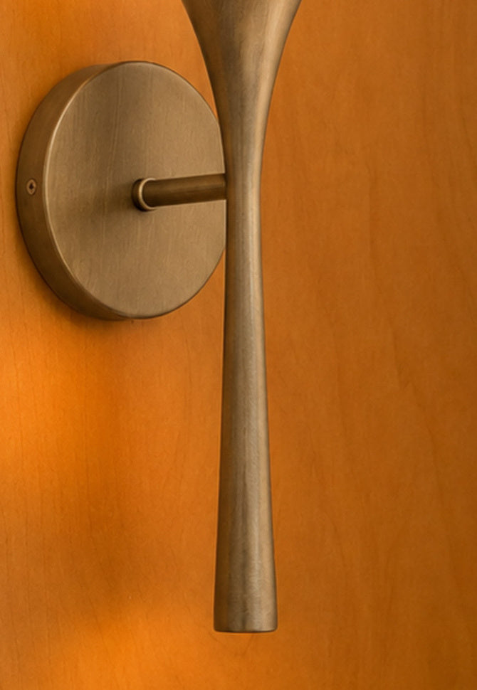 Sculptural Opal Glass and Alabaster Wall Sconce — detail tapered brass tail