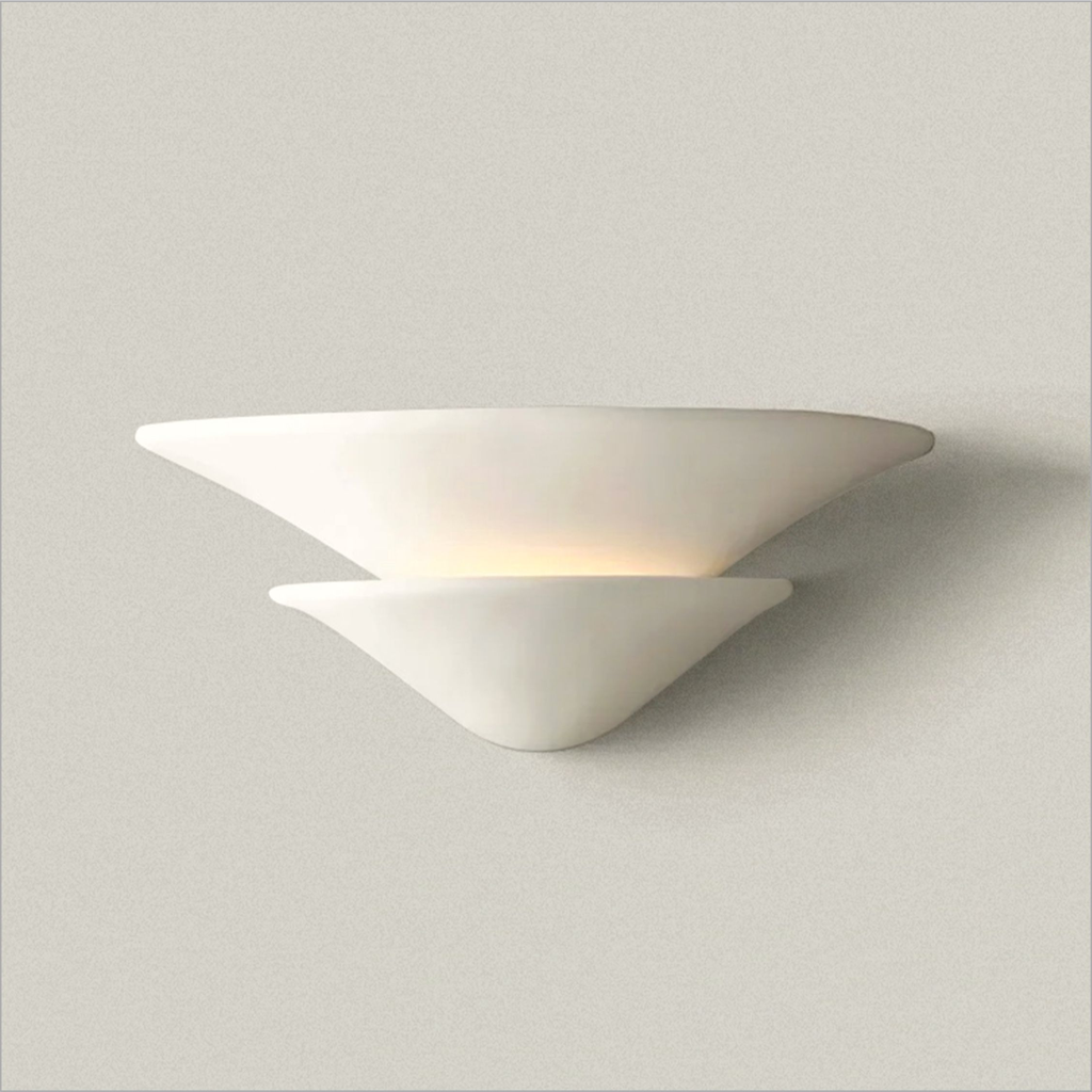 Sculptural Double-Tier Plaster Wall Sconce — real front-lit double-tier construction detail