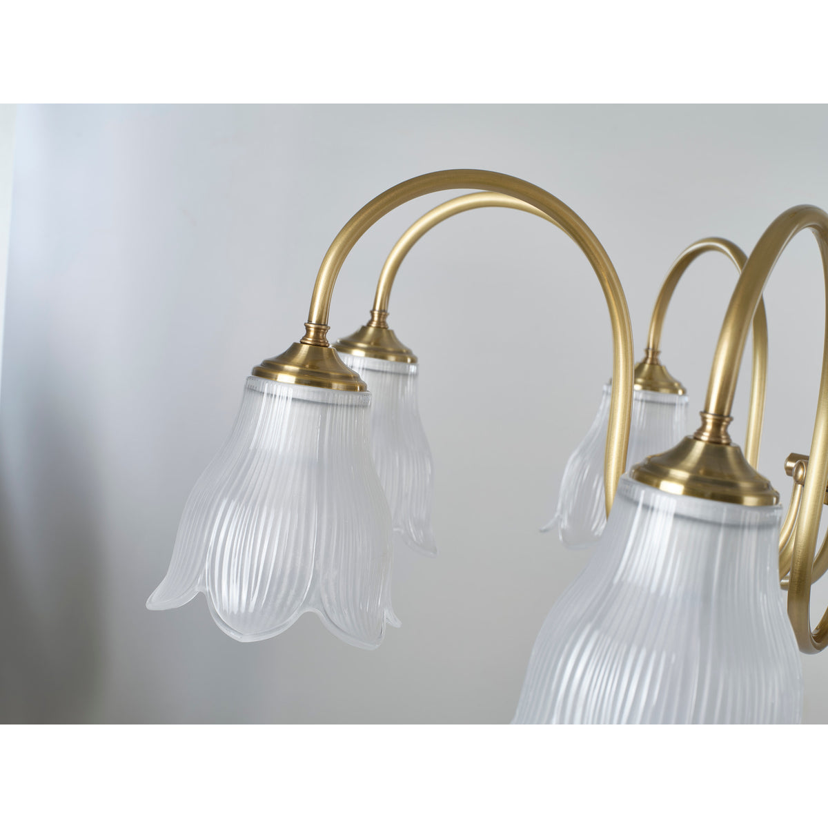 Supplier real chandelier detail showing the ribbed bell glass and curved arm
