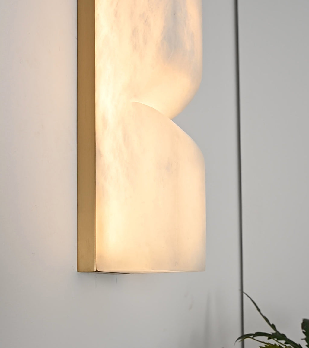 Modern Spanish Alabaster Linear Wall Sconce in Natural Brass - 14 real photo 8
