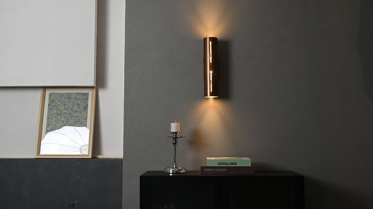 Modern Brass Cylinder LED Wall Sconce in Red Antique Brass - 14 14-real-shot-cylinder-led-wall-sconce-brass-detail