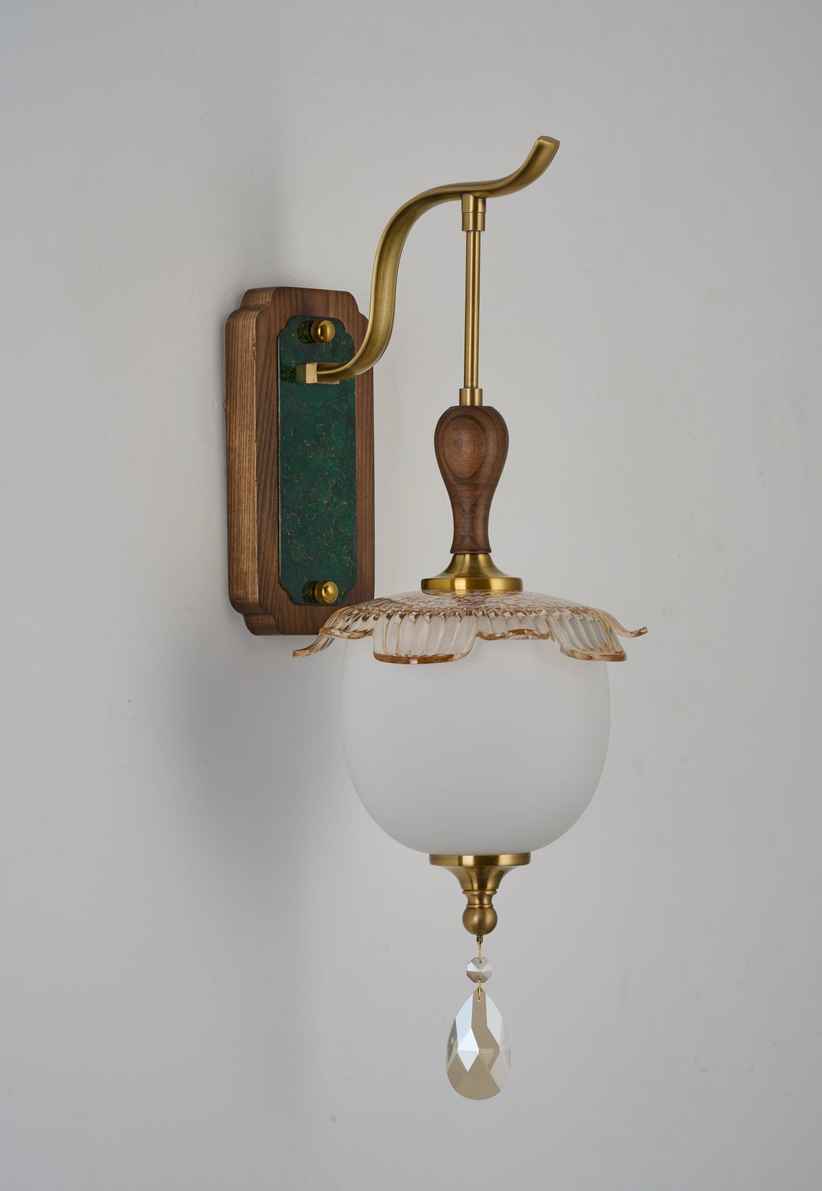 Complete supplier real photograph of the Virdelune rounded opal dome wall sconce, B2 configuration, primary view