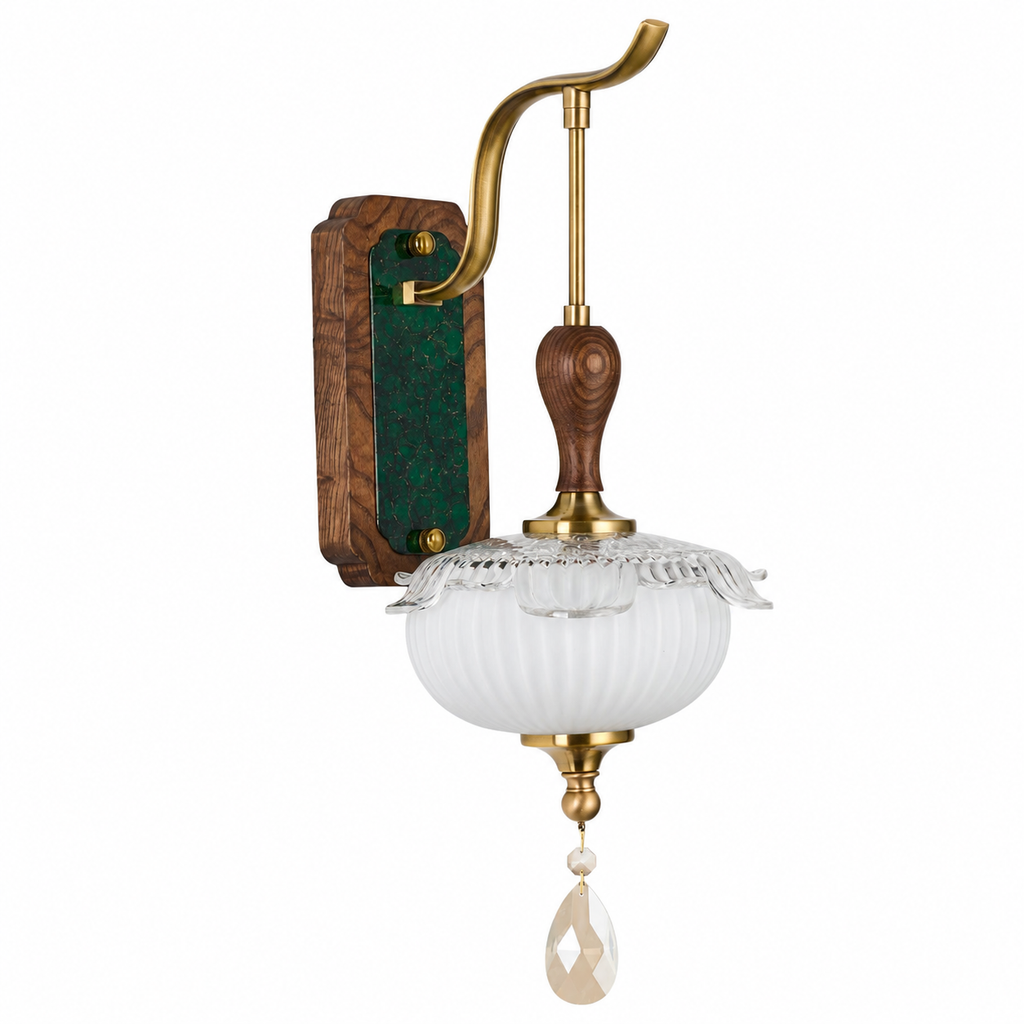 Complete Virdelune shallow fluted bowl wall sconce on a pure white background