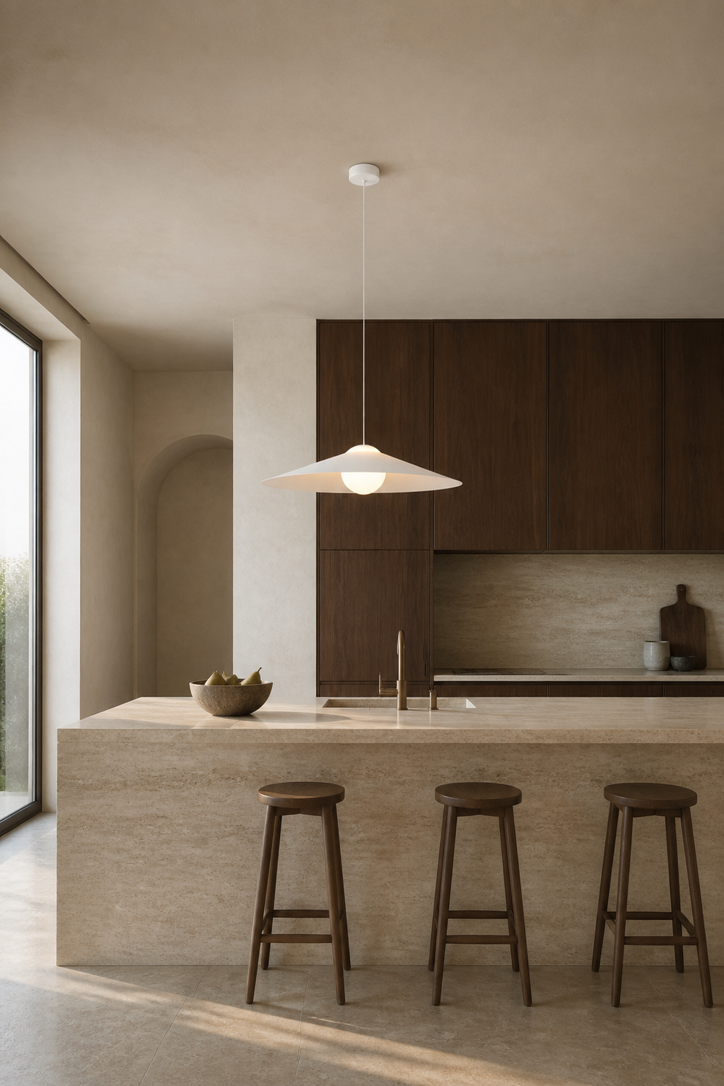 Velaire Sculptural Wing Pendant Light 70 cm installed or product view 3 with complete ceiling connection