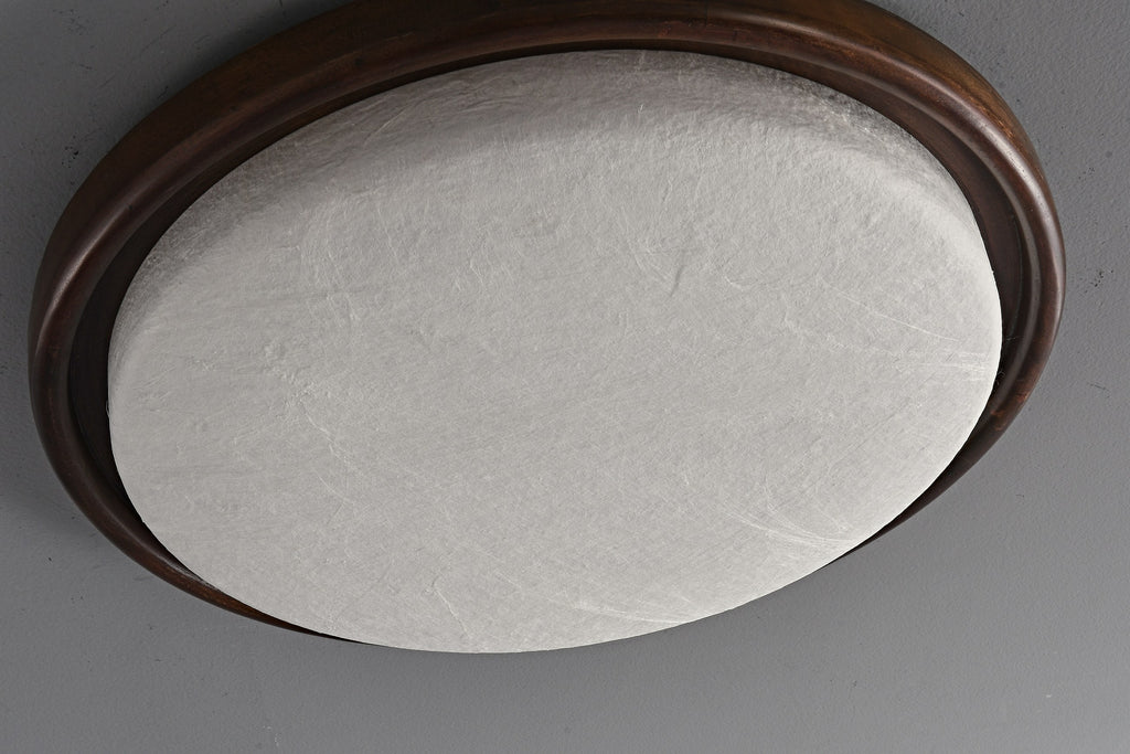 Modern Mulberry Silk Geometric Ceiling Light in Walnut and White - 15 15-detail-round-silk-shade-closeup