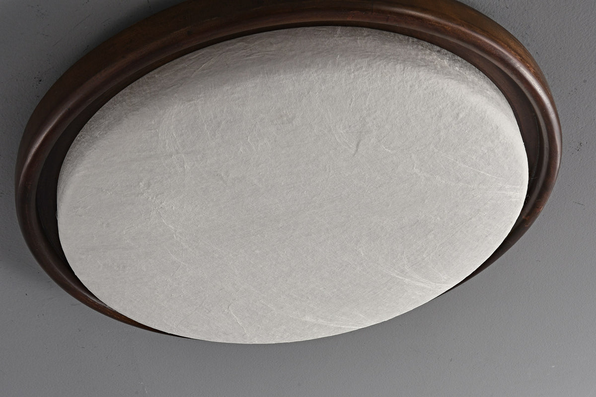 Modern Mulberry Silk Geometric Ceiling Light in Walnut and White - 15 15-detail-round-silk-shade-closeup