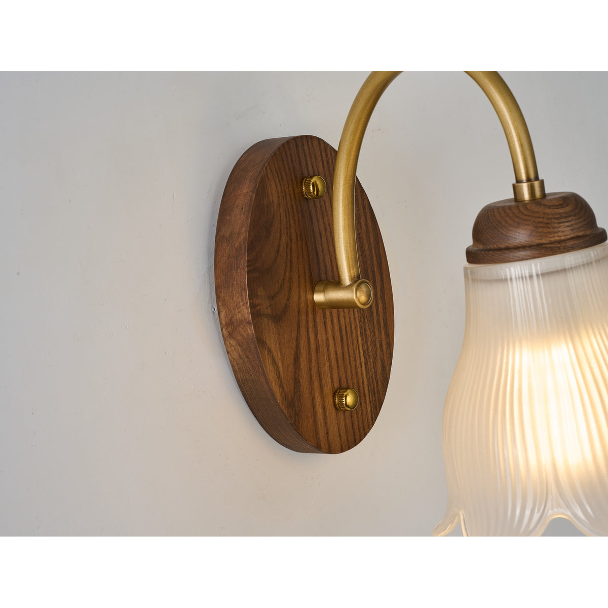 Supplier real wall sconce detail showing the backplate mounting caps and arm connection