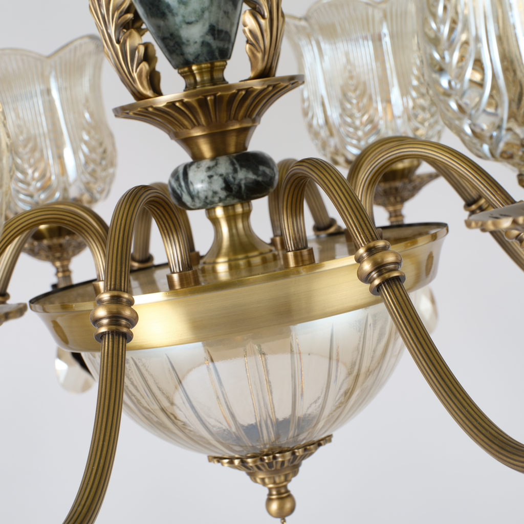 Marmavelle ribbed glass bowl and antique-bronze arm connection detail
